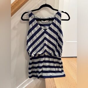 Susana Monaco Navy and Gray Striped Tank Top with Slight Peplum, Size Medium
